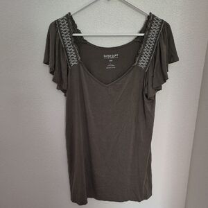 torrid Olive Embroidered Flutter Sleeve Tee